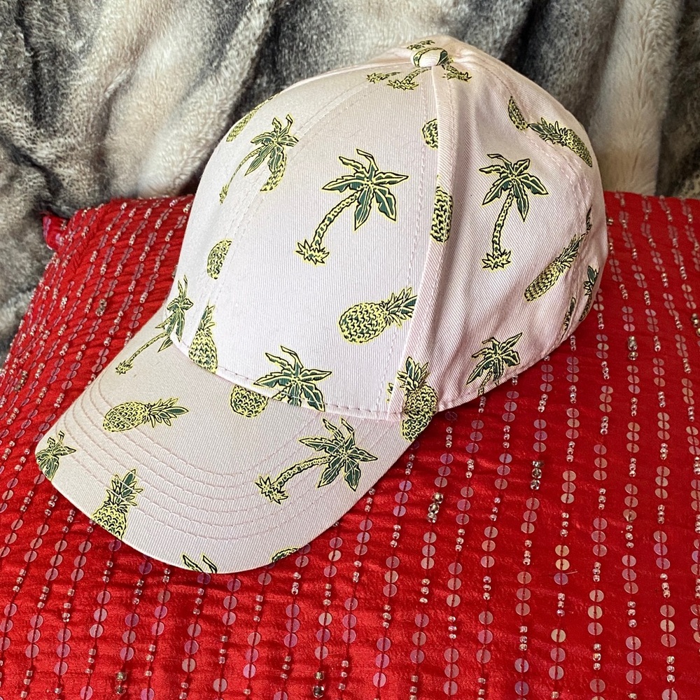 Wesc 💯 Cotton Pink Tree Pineapple Print Adjustable Baseball Cap Used Few Times